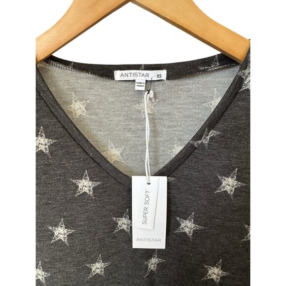 Antistar Star Short Sleeve V Neck Mini Tunic Relaxed Oversized Shirt Dress XS - Picture 2 of 4